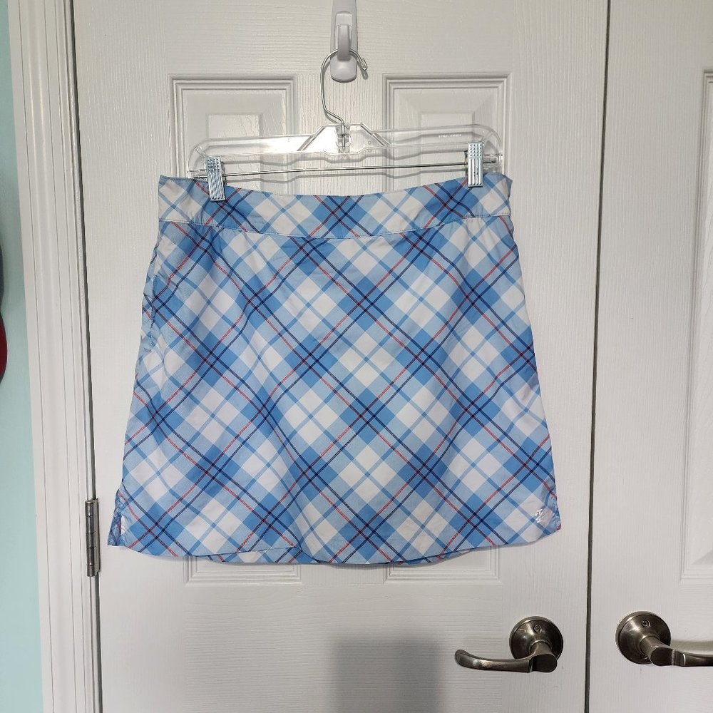 Golfing Tennis Baby Blue and White Plaid Skirt Izod Sz 8